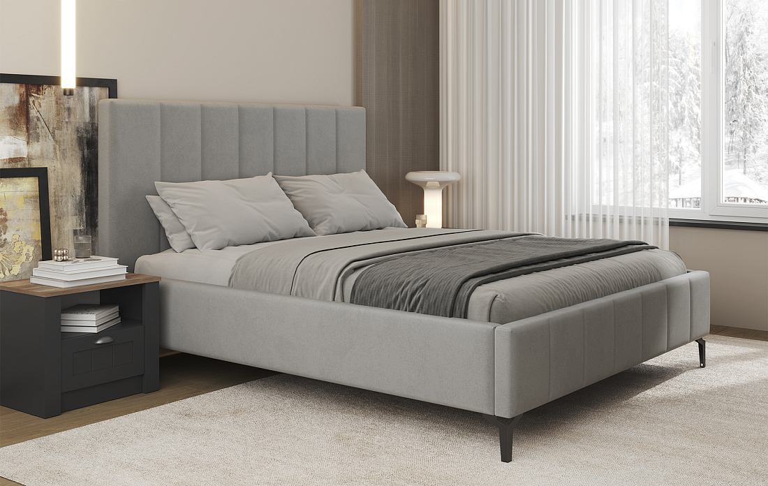 Кровать Брэнда (ш.1400) микровелюр Китон 722 дым